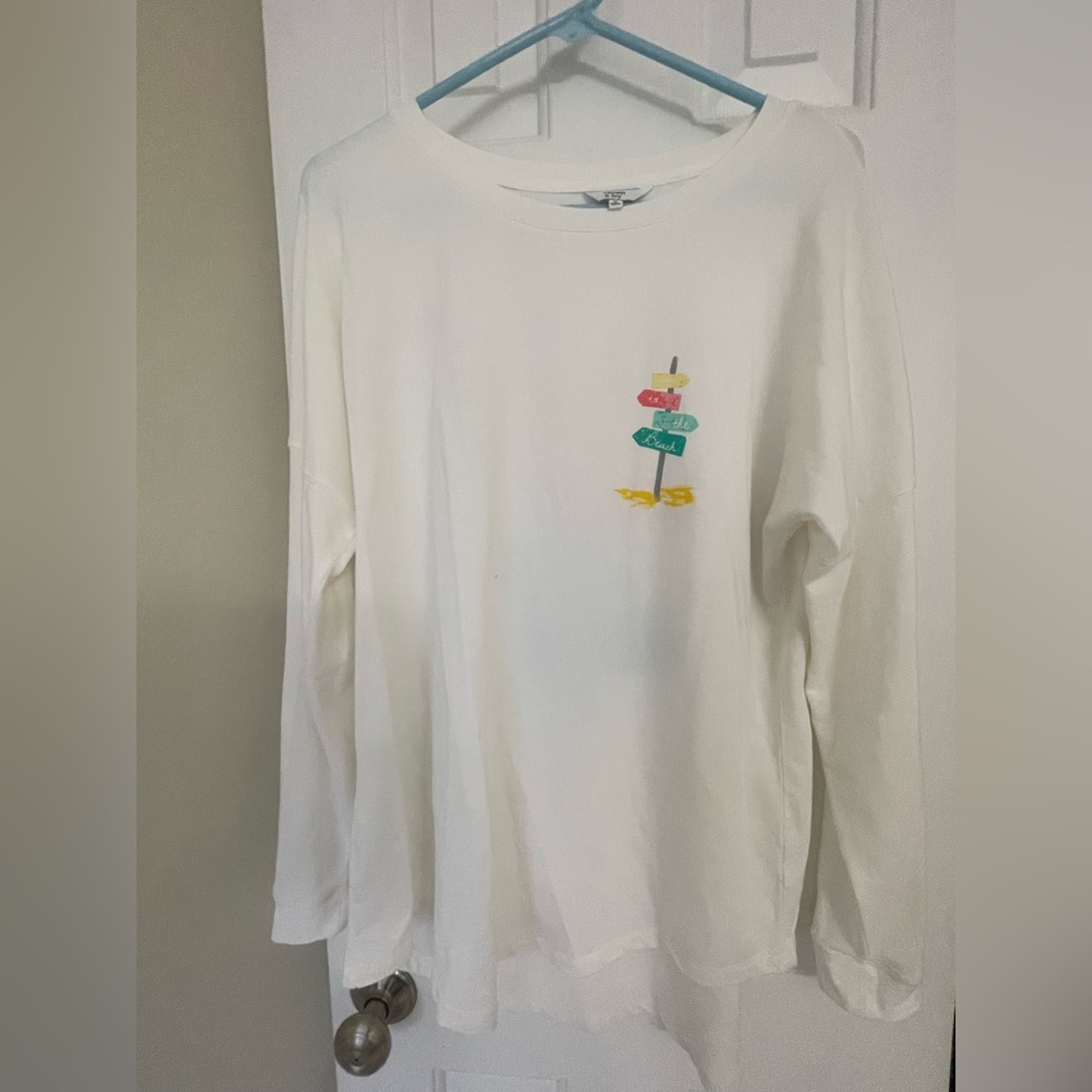 Crown and Ivy White long sleeve cotton tee with Colorful Sign Design